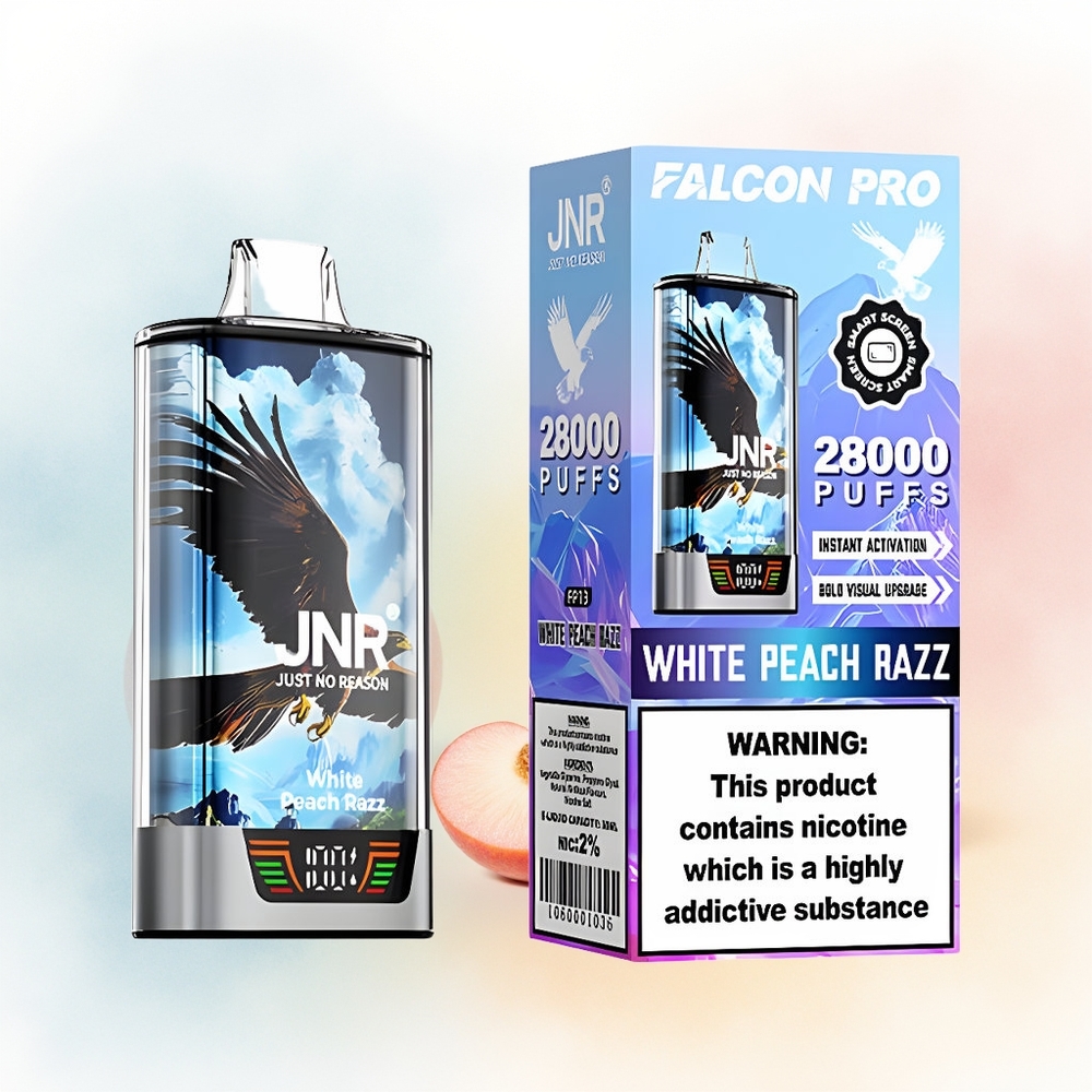 JNR Falcon Pro 28000 950mAh Baltasis Persikas Razz Didmeninė Lietuva