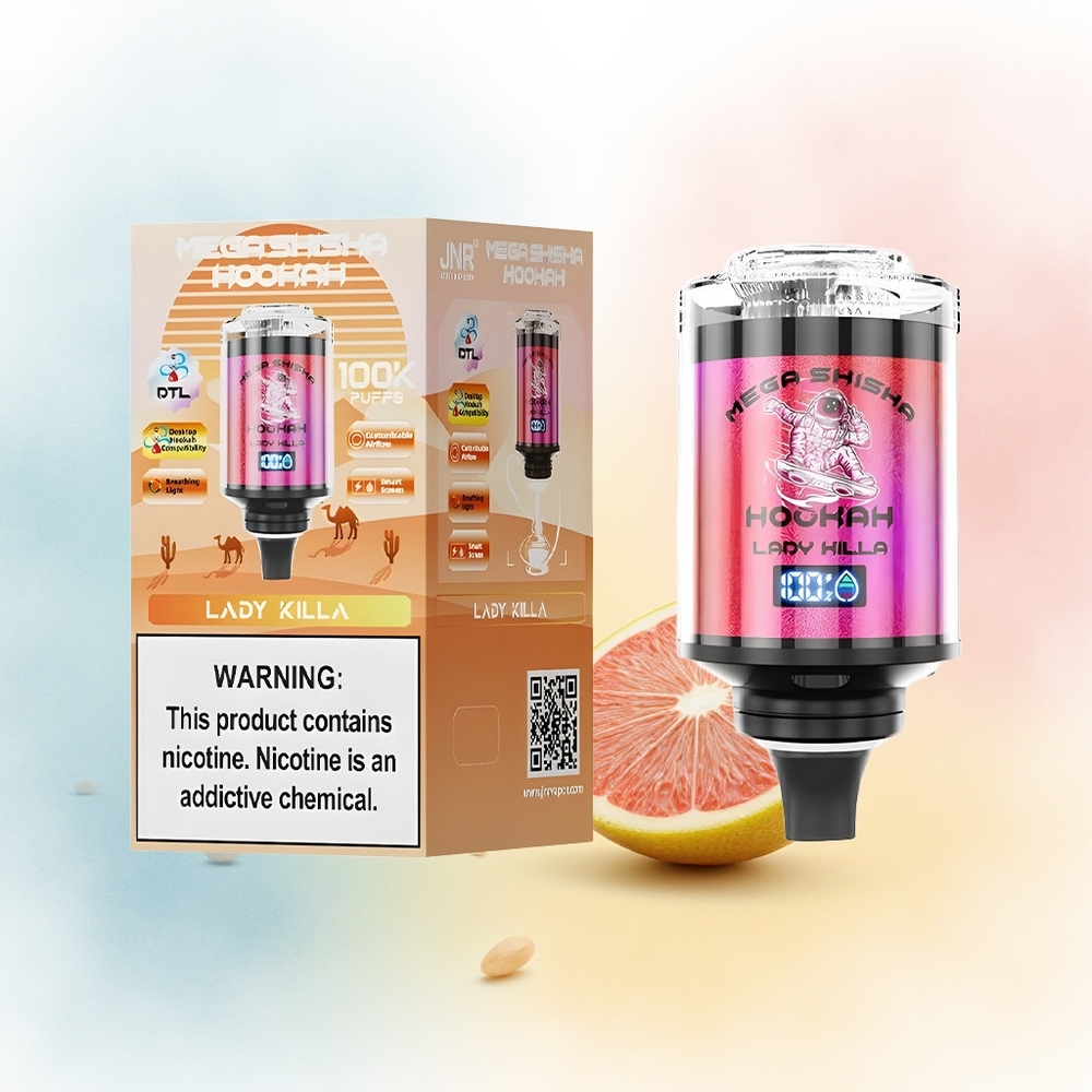 JNR Mega Shisha Hookah 100K 2200mAh Interactive Smart Screen Lady Killa Didžioji prekyba Lietuva