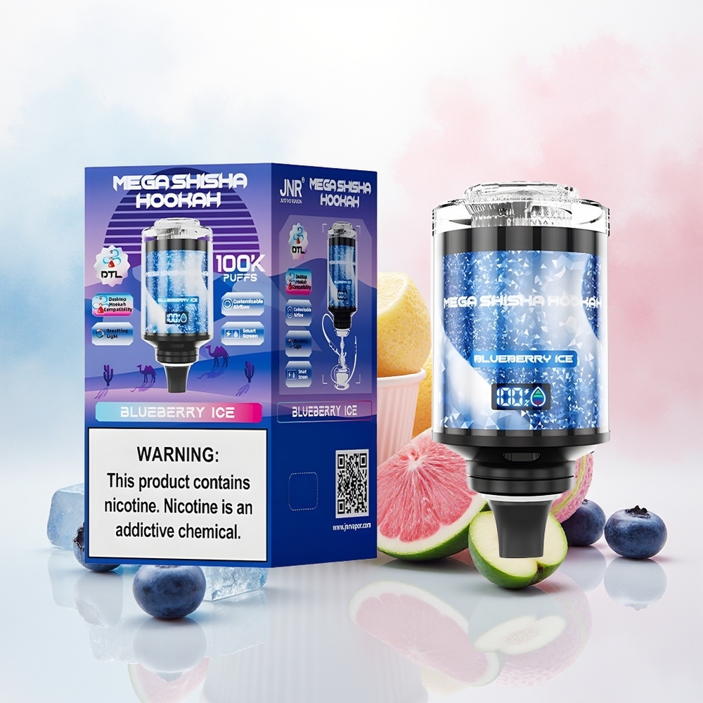 JNR Mega Shisha Hookah 100K 2200mAh Interactive Smart Screen Mėlynųjų Uogų Šaltis Wholesale Lithuania