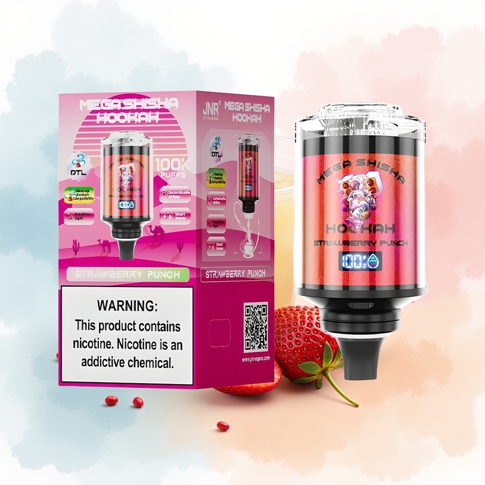 JNR Mega Shisha Hookah 100K 2200mAh Type-C Interactive Smart Screen Braškų Punch Didmeninė Lietuva
