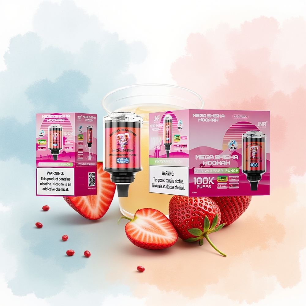 JNR Mega Shisha Hookah 100K 2200mAh Type-C Interactive Smart Screen Braškų Punch Didmeninė Lietuva