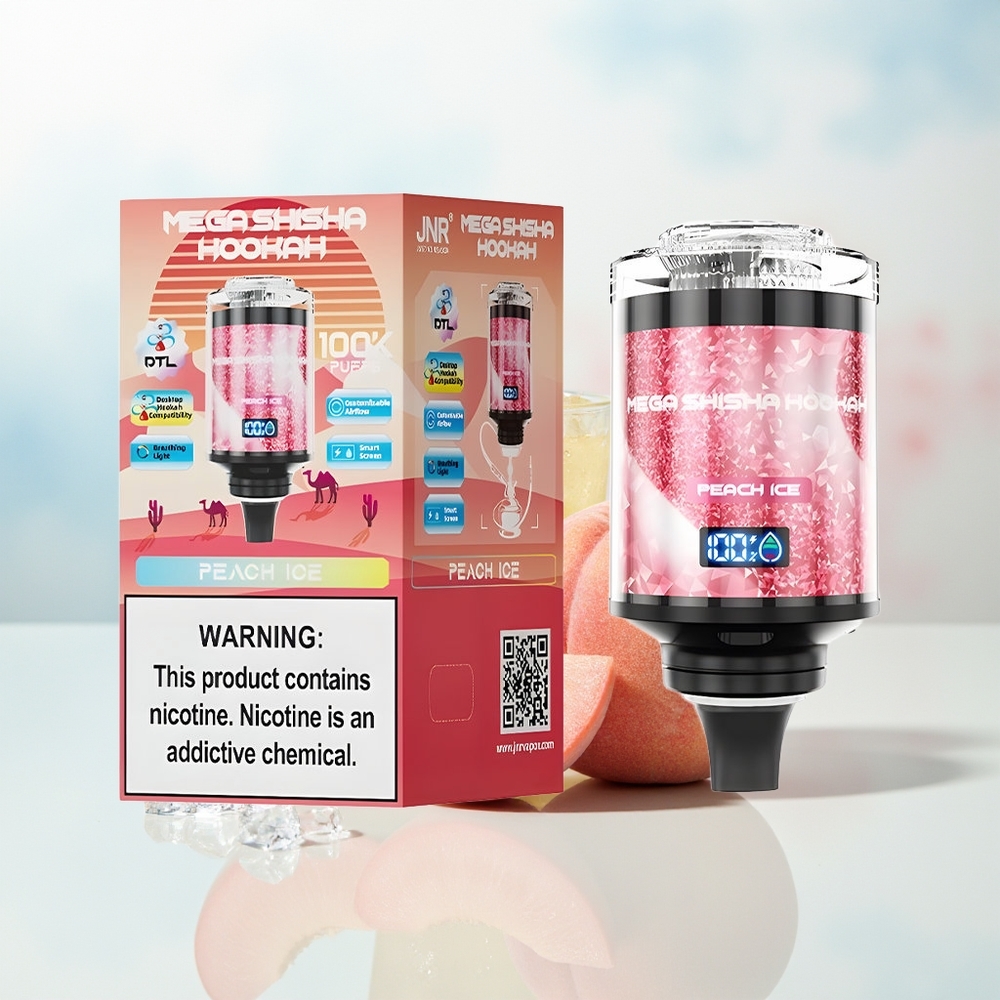 JNR Mega Shisha Hookah 100K Interactive Smart Screen Persikas Ledas Wholesale Lithuania