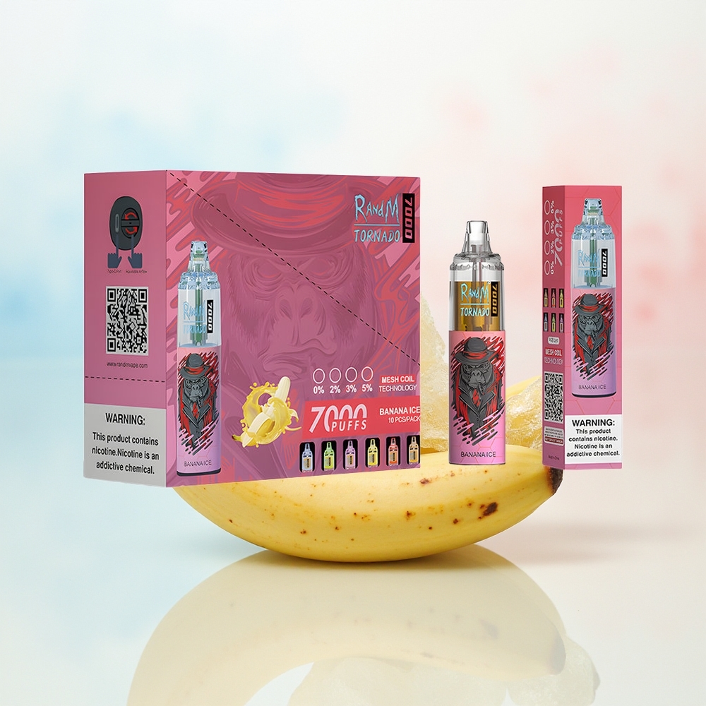RandM Fumot Tornado 7000 Pūkų 14 ML Bananas Šaldytas LED Lietuva Didmeninė