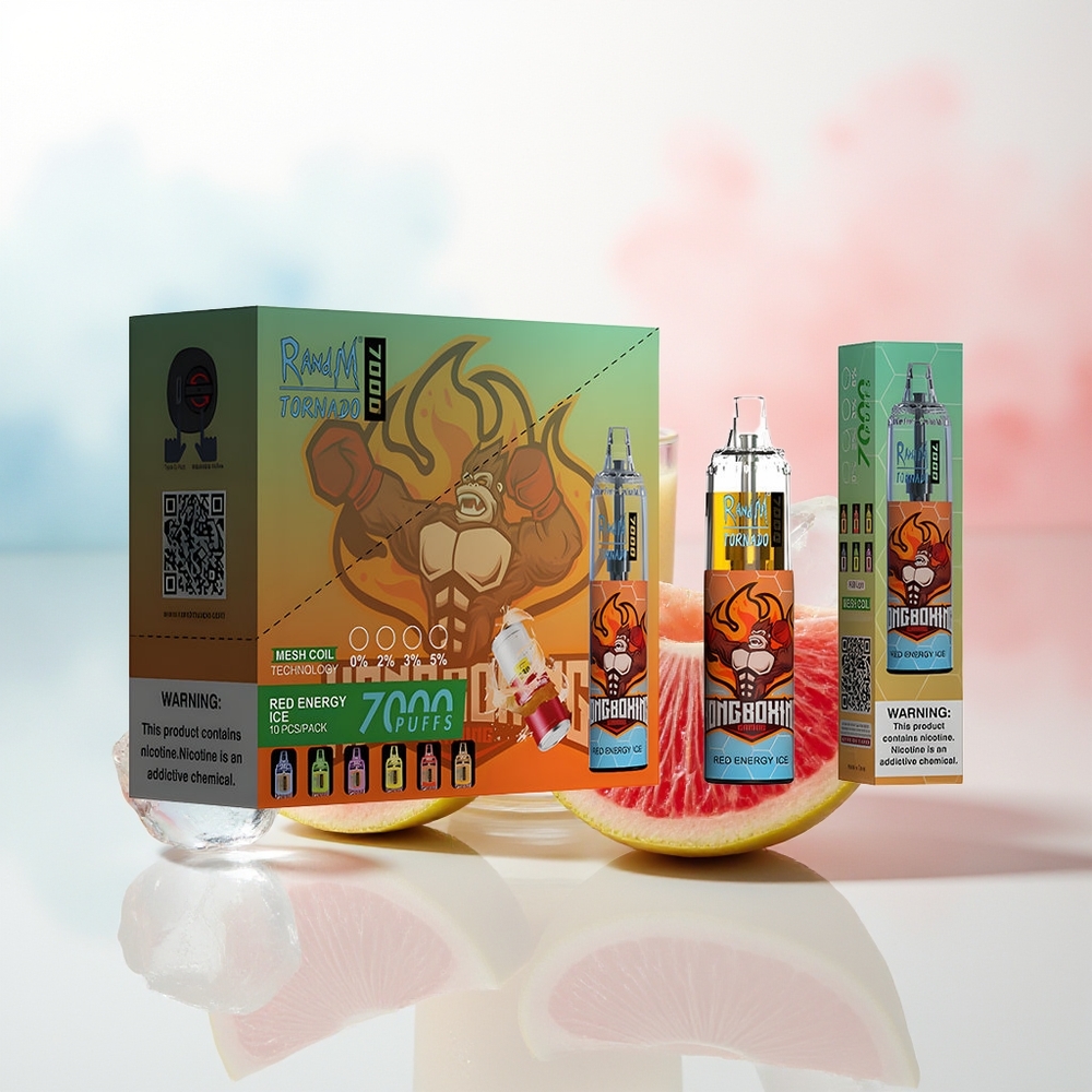 RandM Fumot Tornado 7000 Pūkų 14 ML Raudona Energija Ledas Wholesale Lithuania