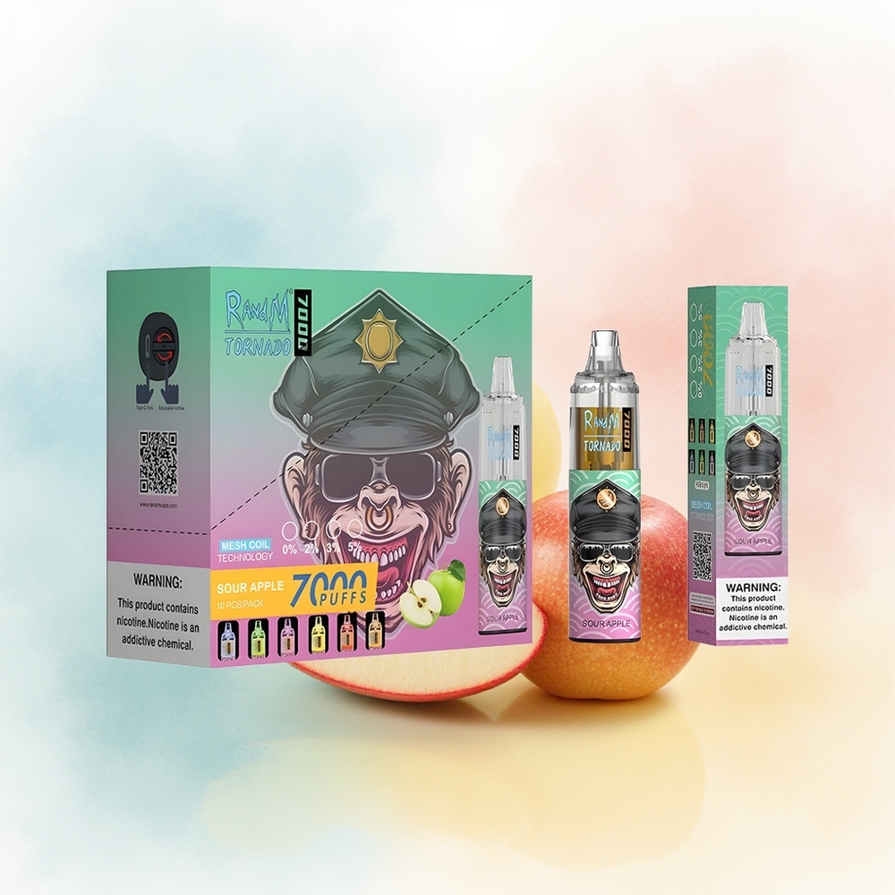 RandM Fumot Tornado 7000 Pufų 14 ML Sour Apple (Kisieliaus Obuolys) Didmeninė Prekė Lietuva