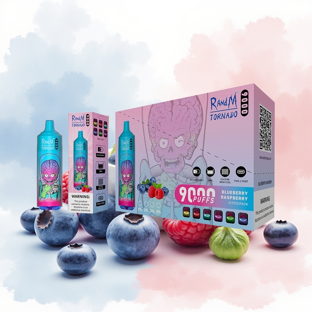 RandM Fumot Tornado 9000 Puffs 18 mL Mėlynųjų Aviečių ir Aviečių Didmeninė Prekyba Lietuvoje