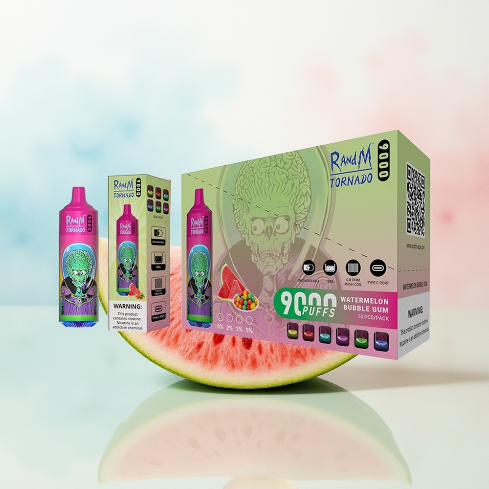 RandM Fumot Tornado 9000 Puffs 18 mL Watermelon Bubble Gam Lithuania Didmeninė Prekė