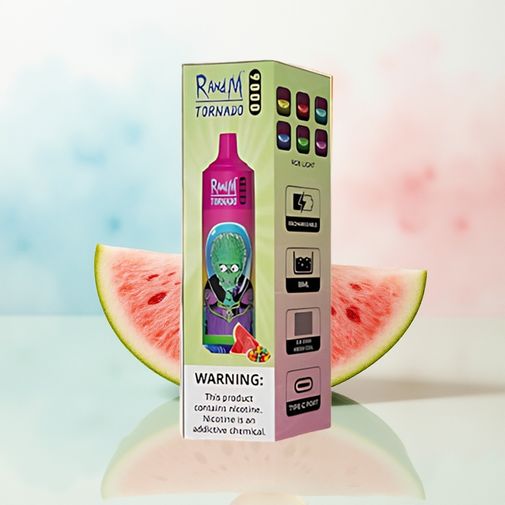 RandM Fumot Tornado 9000 Puffs 18 mL Watermelon Bubble Gam Lithuania Didmeninė Prekė