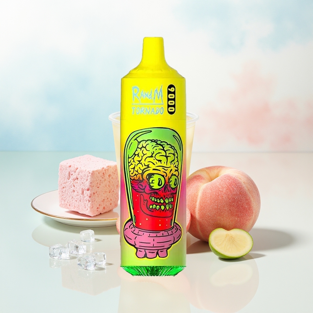 RandM Fumot Tornado 9000 Puffs 850 mAh Mėlynųjų Mėšlinių Ekranas Summer Peach Ice Didmeninė Prekyba Lietuvoje