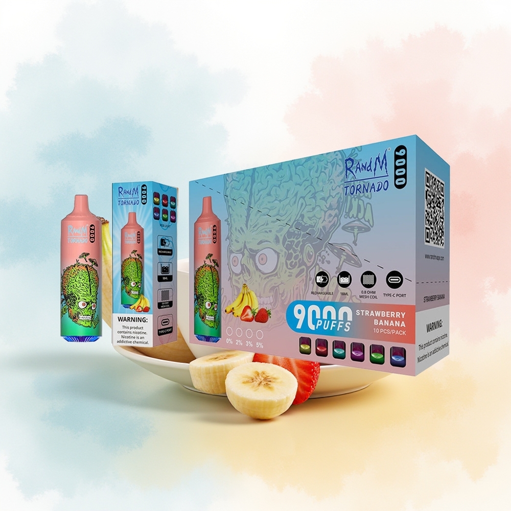 RandM Fumot Tornado 9000 Puffs 850 mAh Strawbanas Didmenine Lietuva