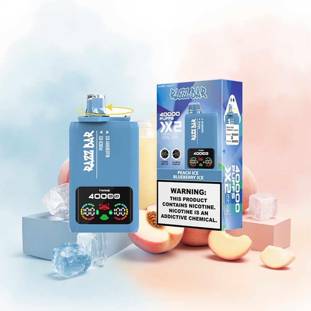 Razz Bar 40000 Puffs 1.0Ohm 2 Mesh Coil 5% Nikotino Turinys Persikas Ledas - Mėlynųjų Uogų Ledas Wholesale Lithuania