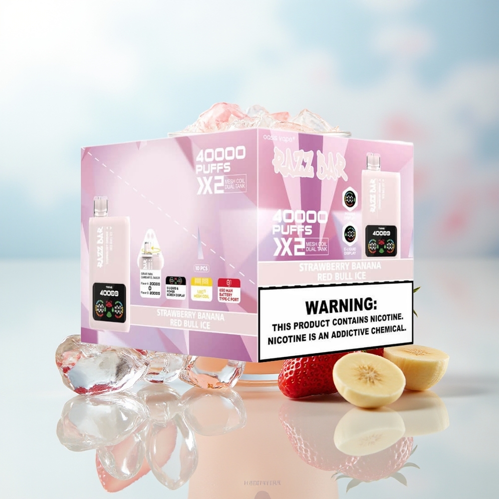 Razz Bar 40000 Puffs 1.0Ohm 2 Mesh Coil 5% Strawbanas - Raudonojo Jautienos Užuojauta Lietuva Didmena