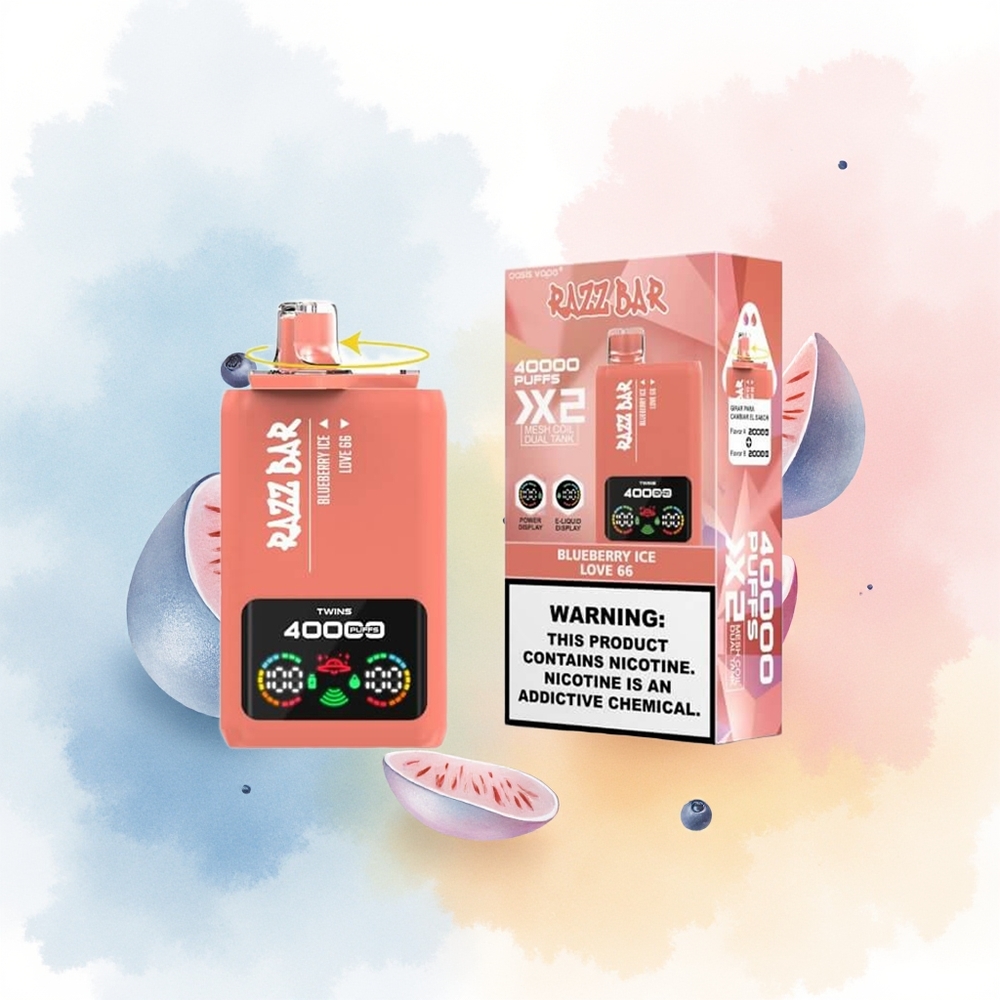 Razz Bar 40000 Puffs 1.0Ohm 2 Mesh Coil Mėlynųjų Uogų Ledas - Love 66 Wholesale Lithuania