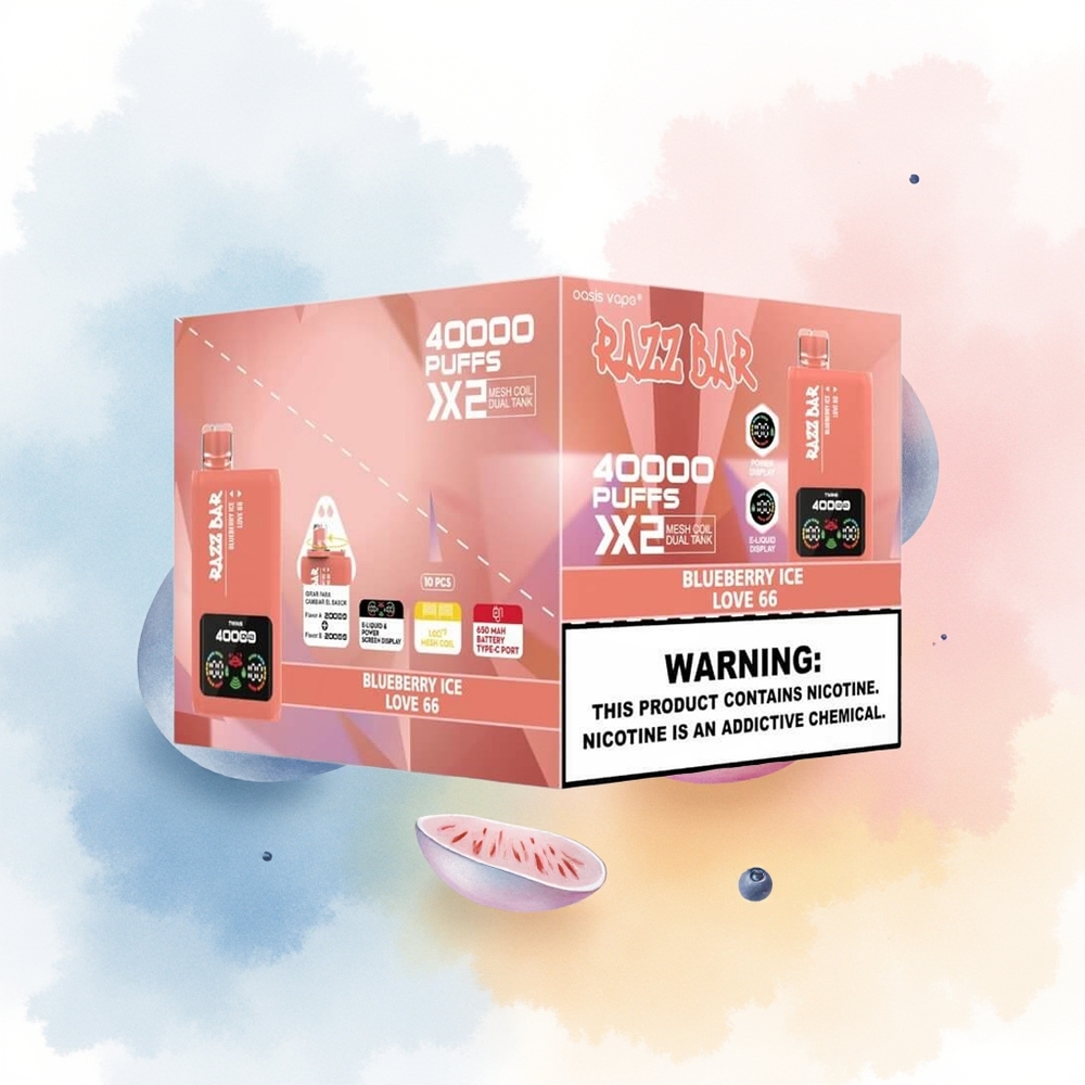 Razz Bar 40000 Puffs 1.0Ohm 2 Mesh Coil Mėlynųjų Uogų Ledas - Love 66 Wholesale Lithuania