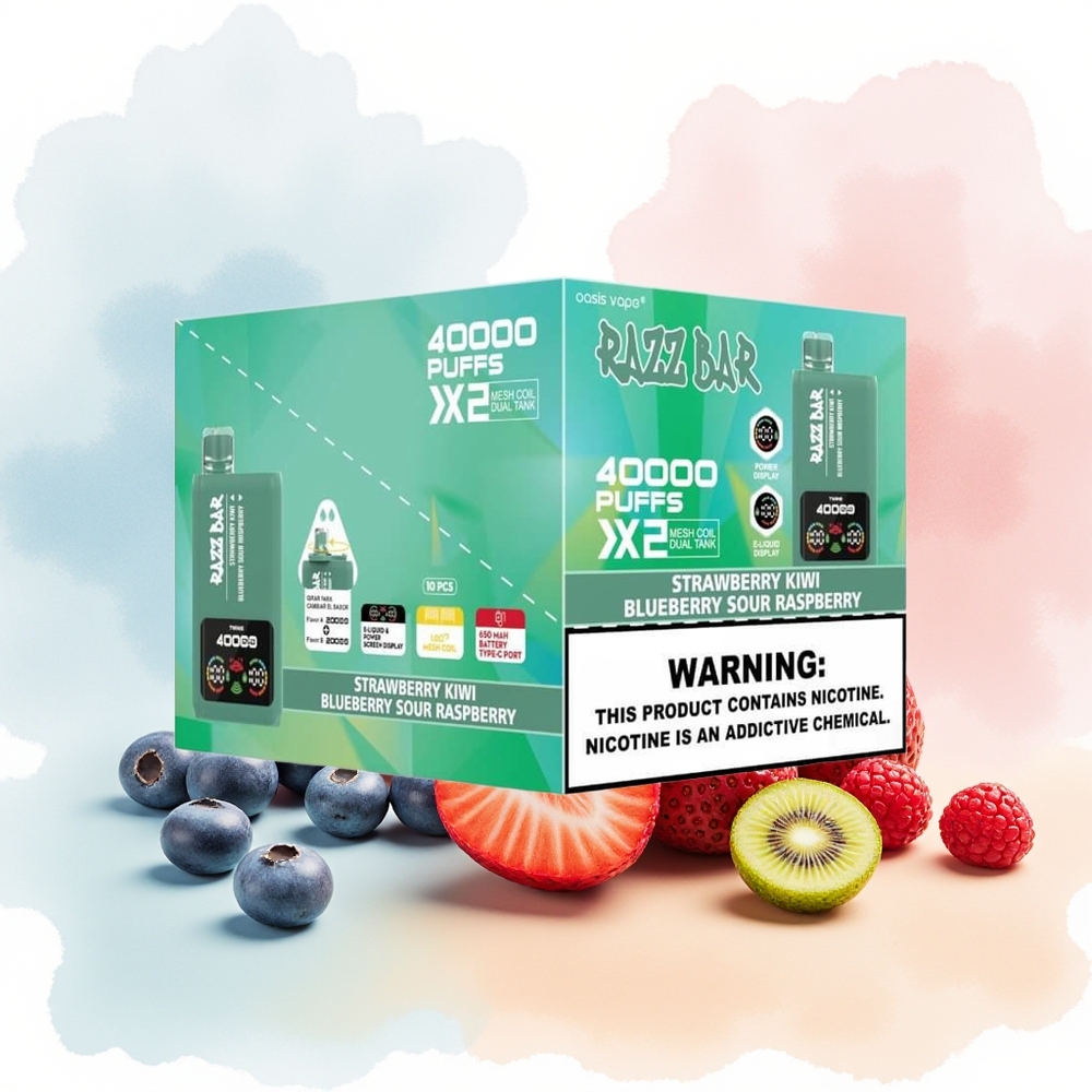 Razz Bar 40000 Puffs Power Screen Display 1.0Ohm 2 Braižiklis Slyva/Kiwi - Mėlynoji Rūgščioji Avietė Wholesale Lithuania