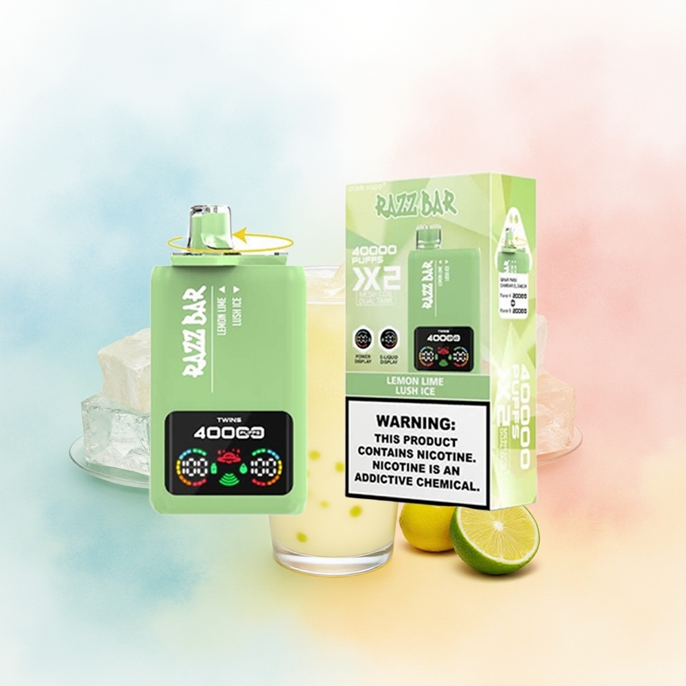Razz Bar 40000 Puffs Power Screen Display 1.0Ohm 2 Mesh Coil Citrinų Žaliasis Ledo - Lush Ice Didmeninė Prekyba Lietuva
