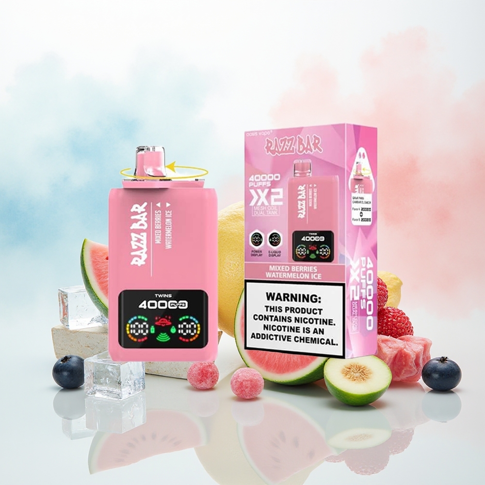 Razz Bar 40000 Puffs Type-C Port 2% Nikotino Turinys Watermelon Ice Mixed Berries Wholesale Lithuania