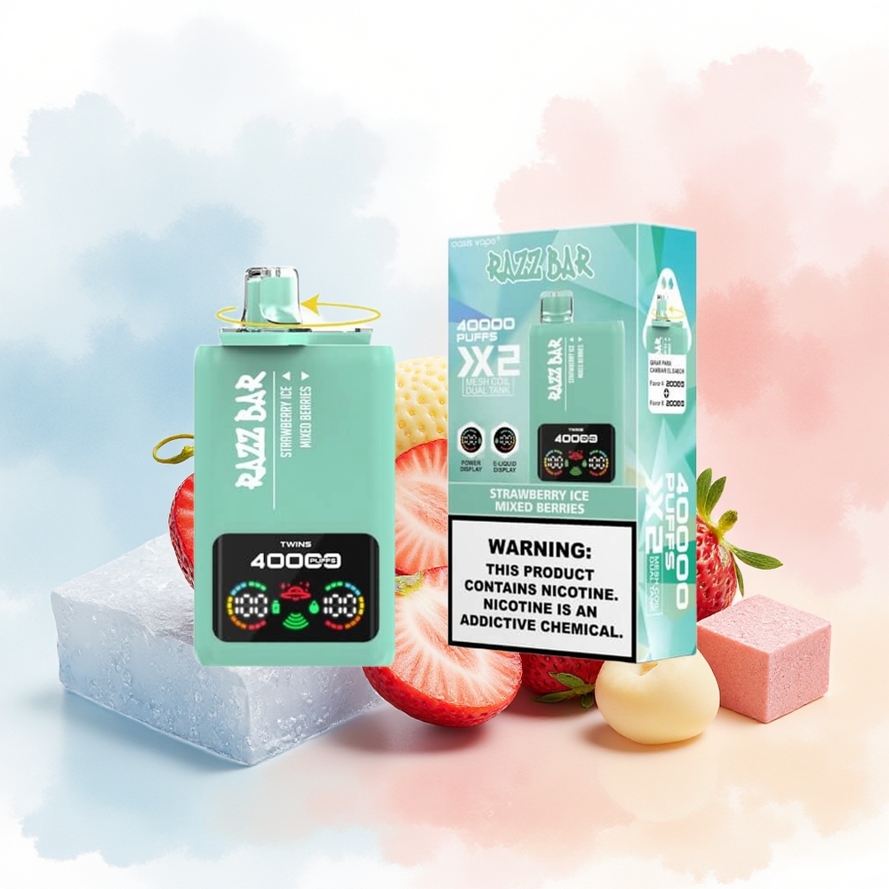 Razz Bar 40000 Puffs Type-C Port 5% Nikotino Turinys Braškės Ledas - Mišrios Uogos Wholesale Lithuania