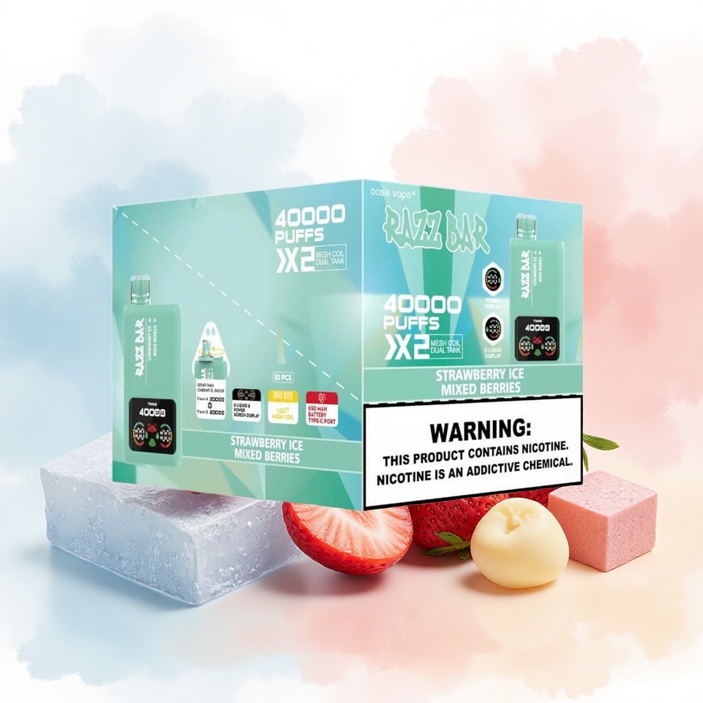 Razz Bar 40000 Puffs Type-C Port 5% Nikotino Turinys Braškės Ledas - Mišrios Uogos Wholesale Lithuania