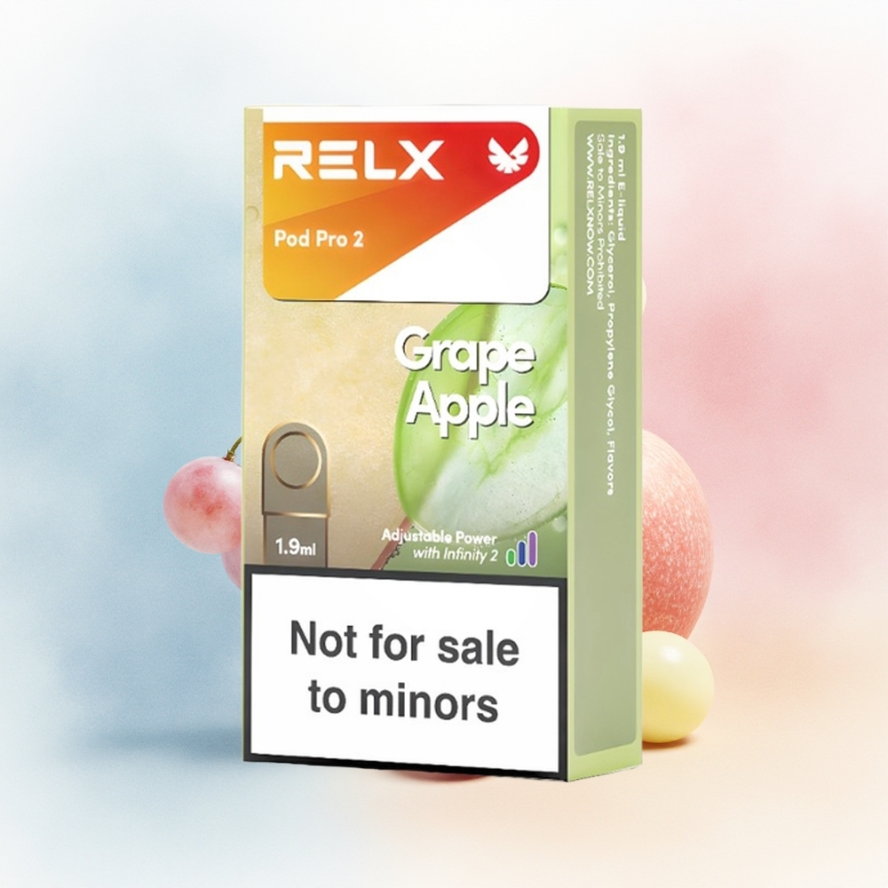 RELX Pod Pro 2 600 pūsų 1.9ml Vynuogės Obuolys Lietuva didmeninė prekyba